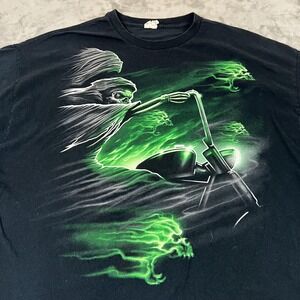 Grim Reaper Motorcycle Shirt Mens 3XL Black Gildan Biker Neon Green Graphic Tee